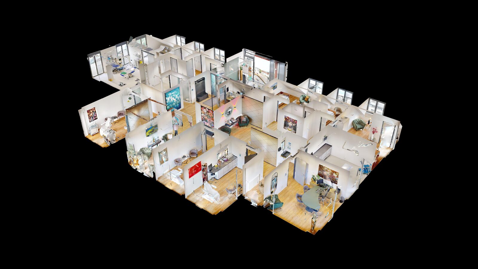 Klinik am Schwarzwald — Dollhouse-Ansicht – 3D-Grundriss