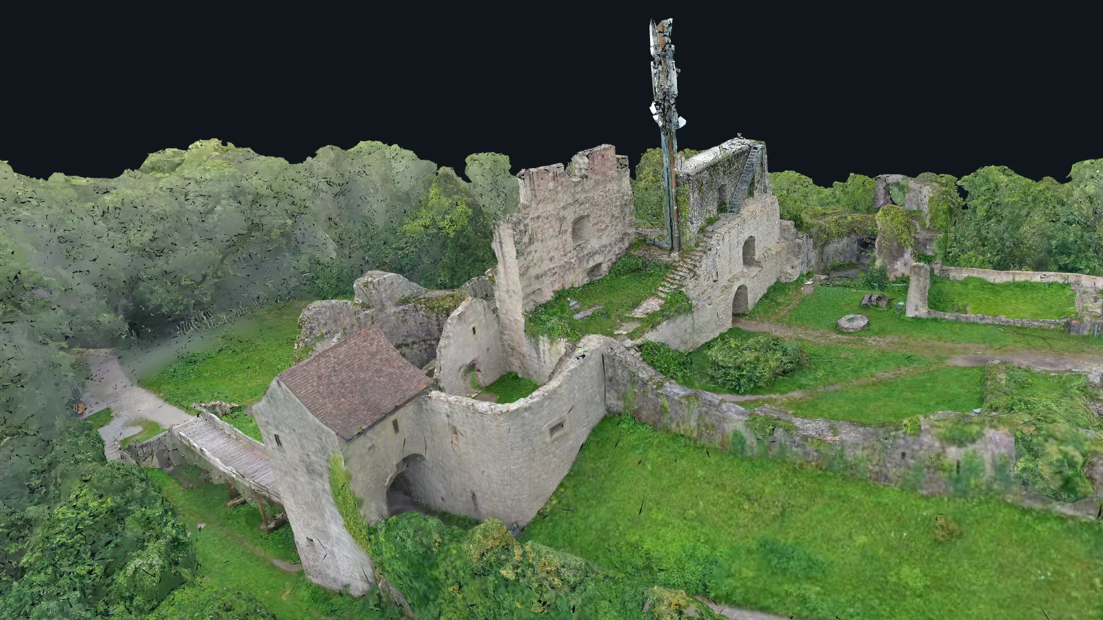 Küssaburg — Strukturmodell: Torbau und Bergfried