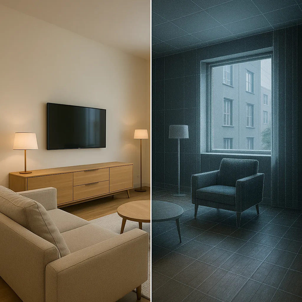 3D indoor survey: before-and-after comparison of a scanned room