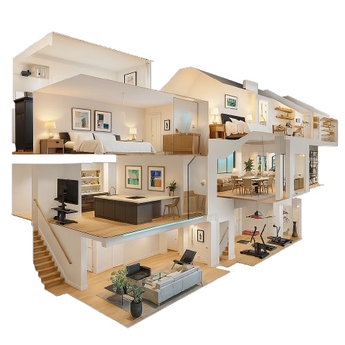 3D-Grundriss eines modernen Hauses für die Immobilienvermarktung