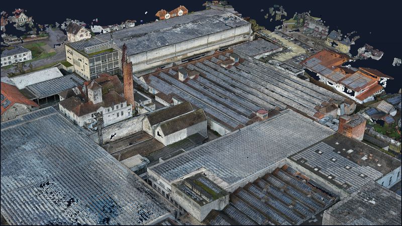 Lauffenmühle — Winter 2023/24: Fabrik mit Schornstein